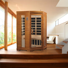 Load image into Gallery viewer, Golden Designs Dynamic "Heming" 2-Person Low EMF FAR Infrared Corner Sauna (DYN-6225-02)